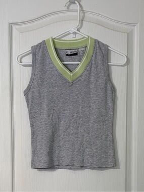 BY DESIGN Gray V-Neck Tank Top with Lime Trim